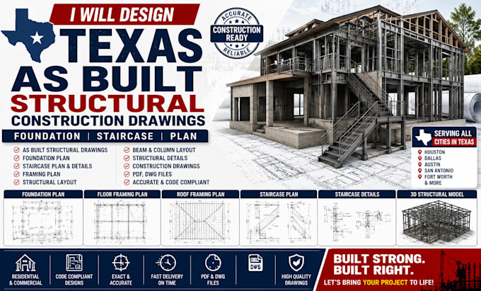 design texas as built structural construction drawings foundation staircase plan