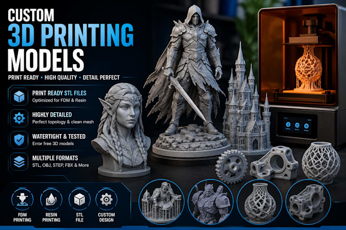 create a custom 3d printable model for stl, resin and fdm printing