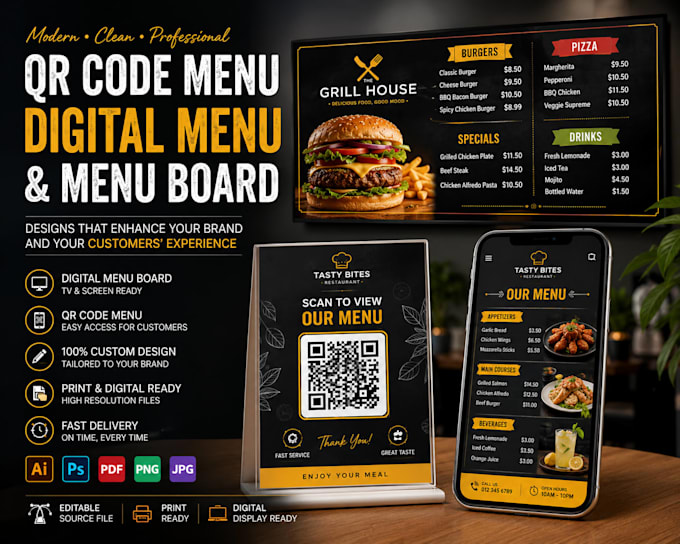 design qr code menu, digital menu and restaurant menu board
