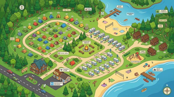 design 3d isometric map, campground map, rv park map, event map