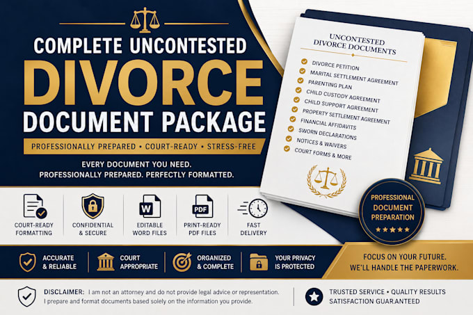 prepare court ready uncontested divorce forms and agreements