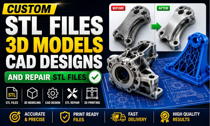 create custom stl files, 3d models cad designs and repair stl files
