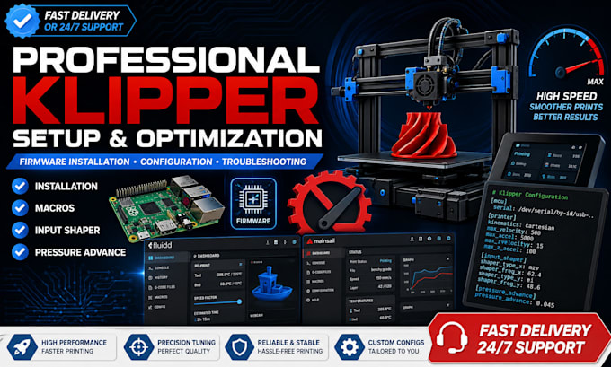 install, configure, optimize and fix klipper firmwarefor your 3d printer