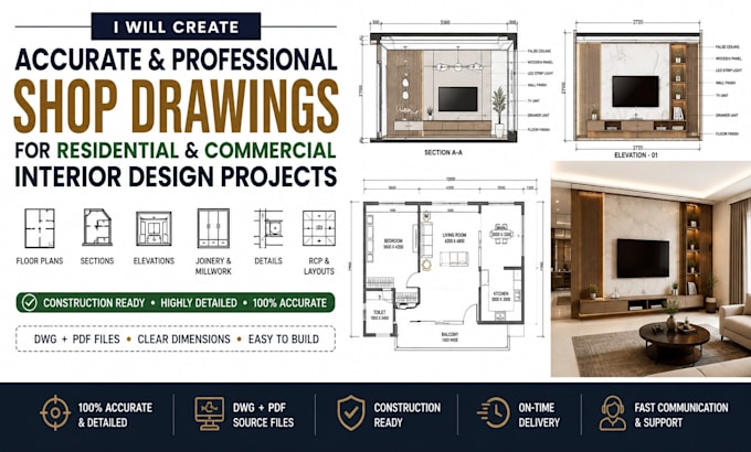 create detailed interior shop drawings for residential