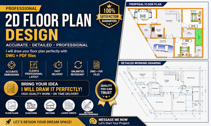 create professional 2d house plans, proposal drawings