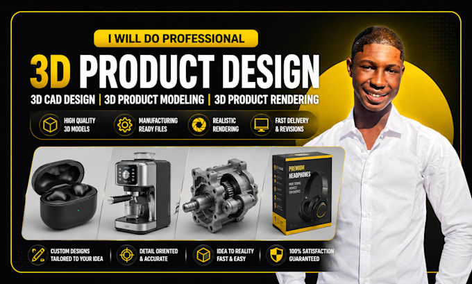 do professional 3d product design, cad design, product rendering and 3d modeling