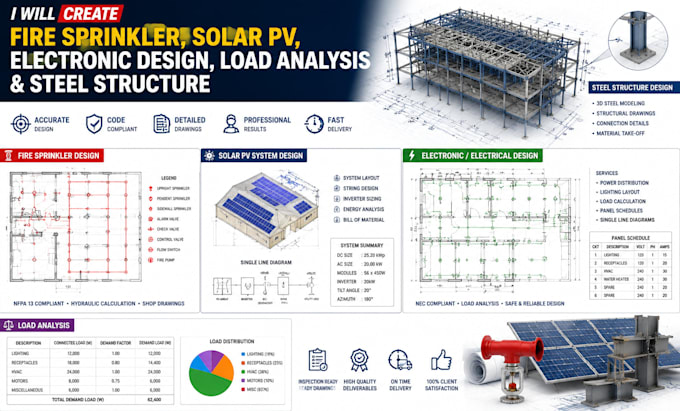create fire sprinkler solar pv electronic design load ana steel structure