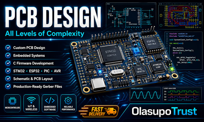 pcb design all level of complexity c and microcontroller