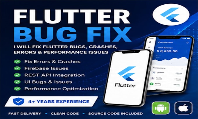 fix flutter bugs, crashes, errors, and performance issues