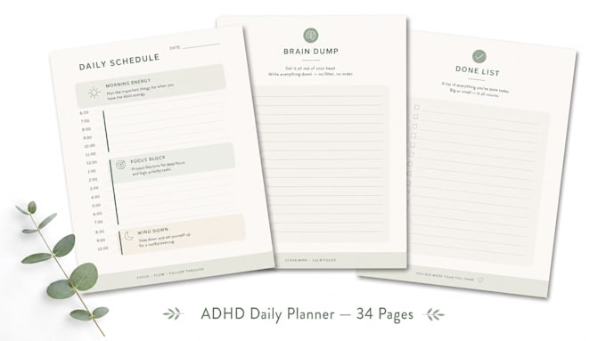 design a minimalist adhd friendly daily planner and digital checklist