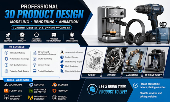 do industrial 3d models for manufacturing and product rendering