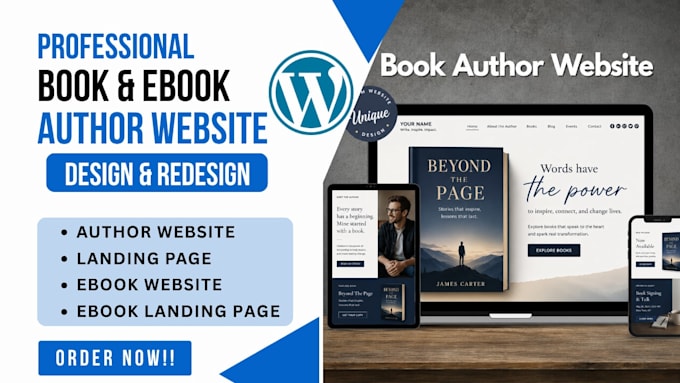 design ebook author website, online course website, author landing page website