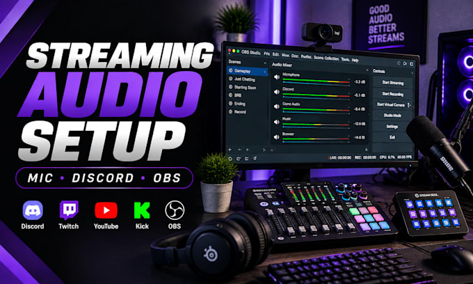 setup and fix obs microphone discord and streaming audio