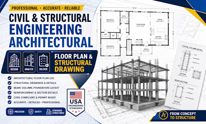 civil and structural engineering architectural floor plan and structural drawing
