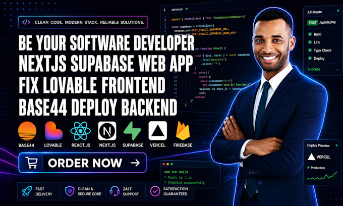 be your software developer nextjs supabase web app fix lovable base44 deployment
