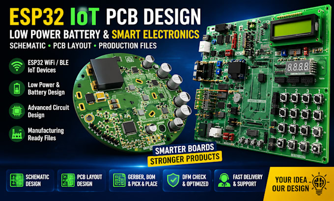 work on esp32 iot pcb design,firmware integration multilayer pcb with schematic