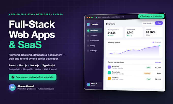 develop a full stack web app in react, node and nextjs