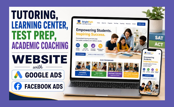 design tutoring, learning center, academic coaching website with google ads meta