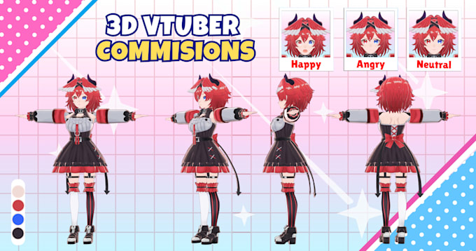 create 3d character for 3d vtuber, vrchat, rigging, 3d model, anime and 3d vroid