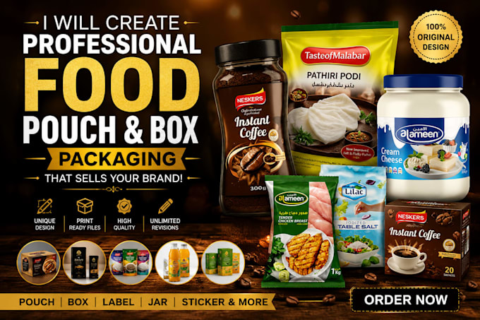 create professional food pouch and box packaging