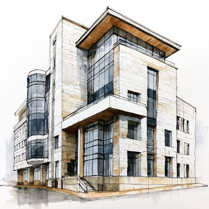 render architecture and interior concept in watercolor