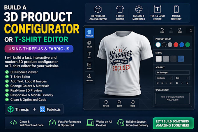 build a 3d product configurator or t shirt editor using three js and fabric js