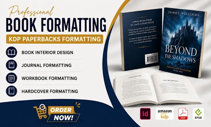 do book interior design, paperback hardcover formatting for journal workbook kdp