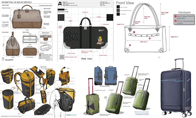 create professional bag sketch for handbags, ,bag tech pack, backpack, purse