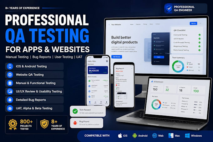 professional QA testing app,website for bugs and usability