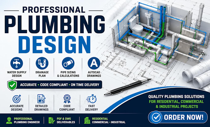 create professional plumbing design water supply   layout pipe sizing autocad