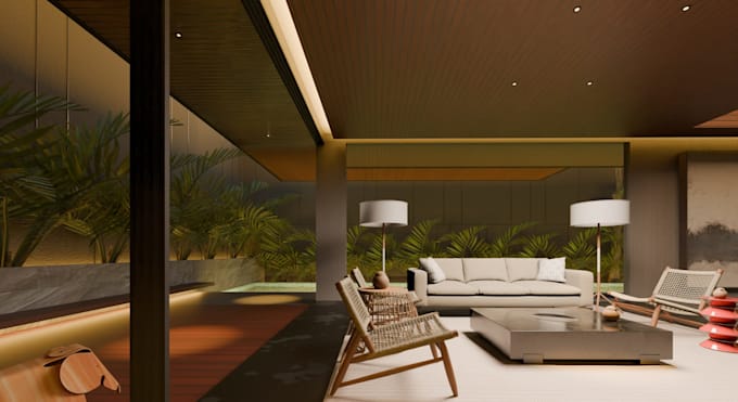 create stunning modern tropical 3d interior and exterior rendering
