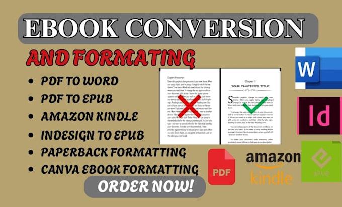 convert ebook from word, indesign, PDF to epub, format amazon kdp paperback