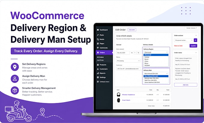 setup woocommerce delivery region and delivery man assignment system