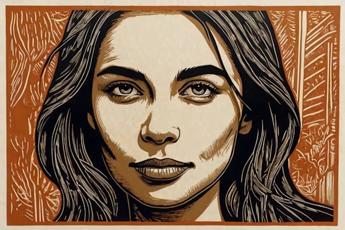 draw a custom portrait in linocut style