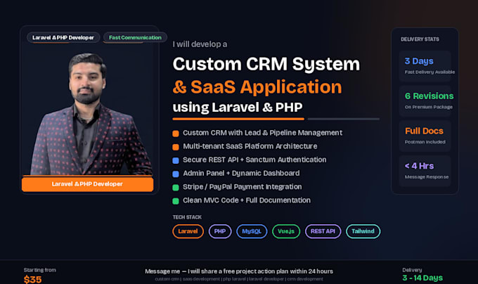 build a custom CRM system using laravel PHP with admin panel
