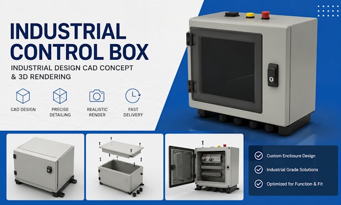 design industrial control box, industrial design cad concept and 3d rendering