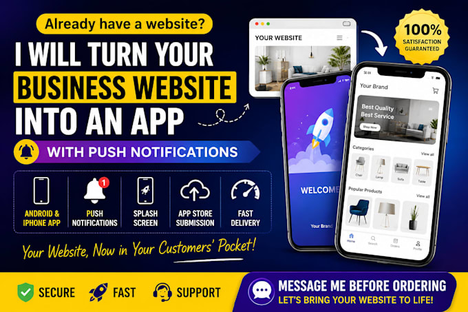 turn your business website into app with push notifications and splash screen