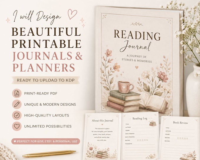 design a beautiful printable journals and planners