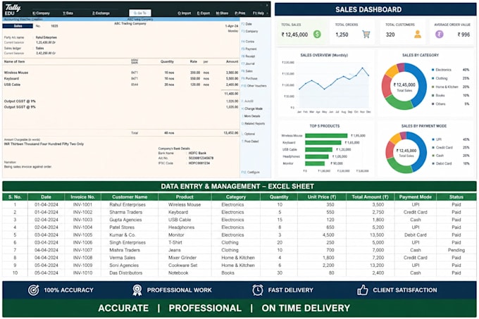 do data entry in excel, tally with gst