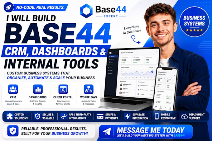 build base44 CRM dashboard admin panel client portal internal tools