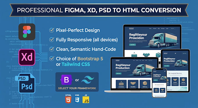 convert figma to HTML, xd to HTML, PSD to HTML responsive bootstrap5 or tailwind