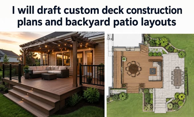 draft custom deck construction plans and backyard patio layouts