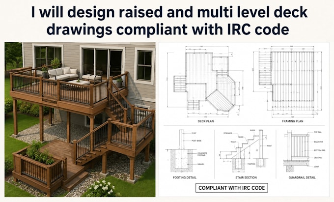 design raised and multi level deck drawings compliant with irc code