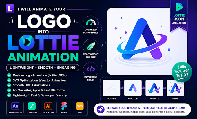 animate your logo into a lottie json animation for website and mobile app