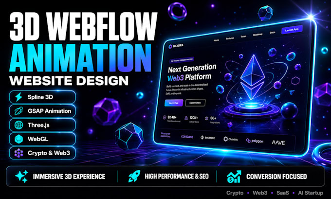 build spline animation interactive 3d webflow website crypto threejs gsap webgl
