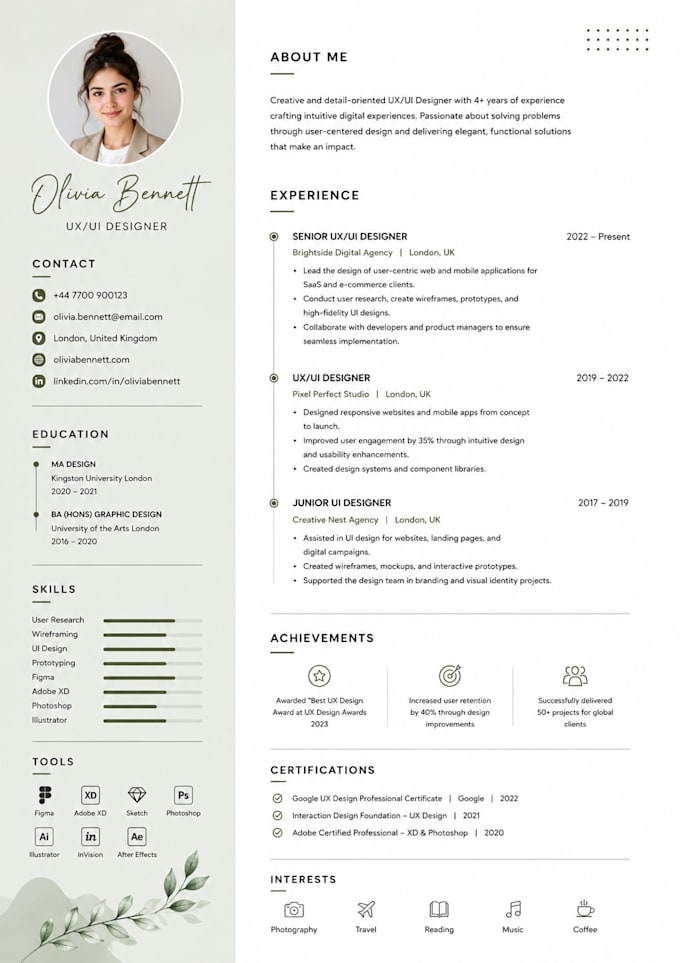 a modern resume CV for job applications
