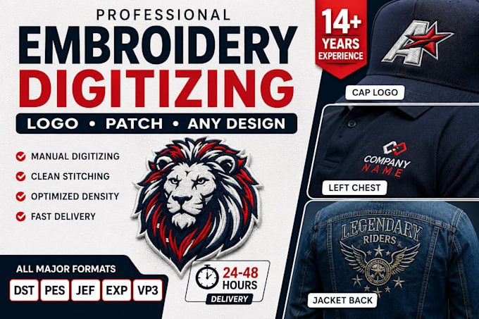 digitize your logo for embroidery, cap, patch and left chest