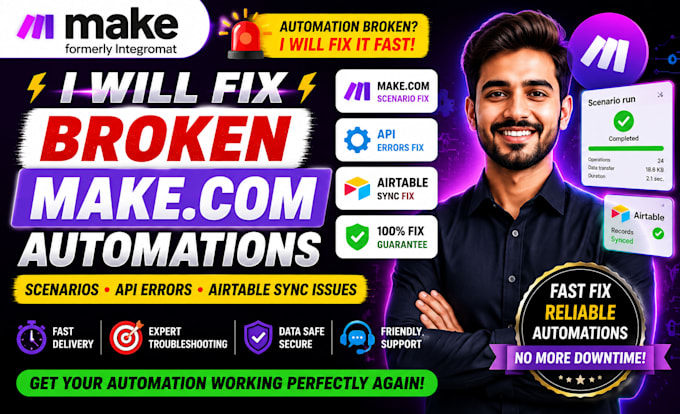 fix broken make scenarios, API errors and airtable sync issues