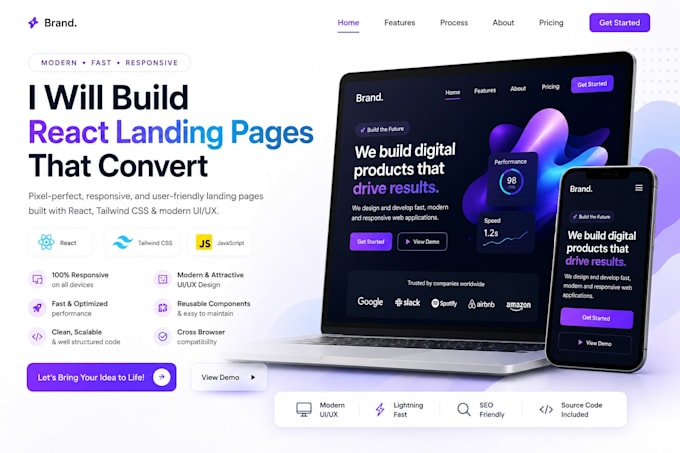 develop a custom react landing page for your brand