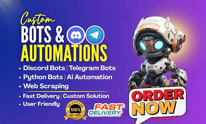 build custom python bot telegram bot discord bot web scrapers ai automation